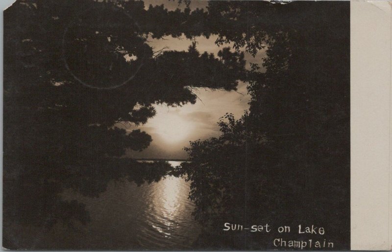 RPPC Postcard Sunset on Lake Champlain Vermont VT