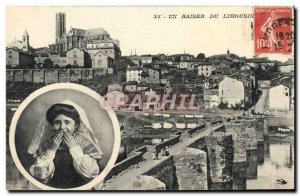 Old Postcard A kiss Limousin Limoges Folklore Children