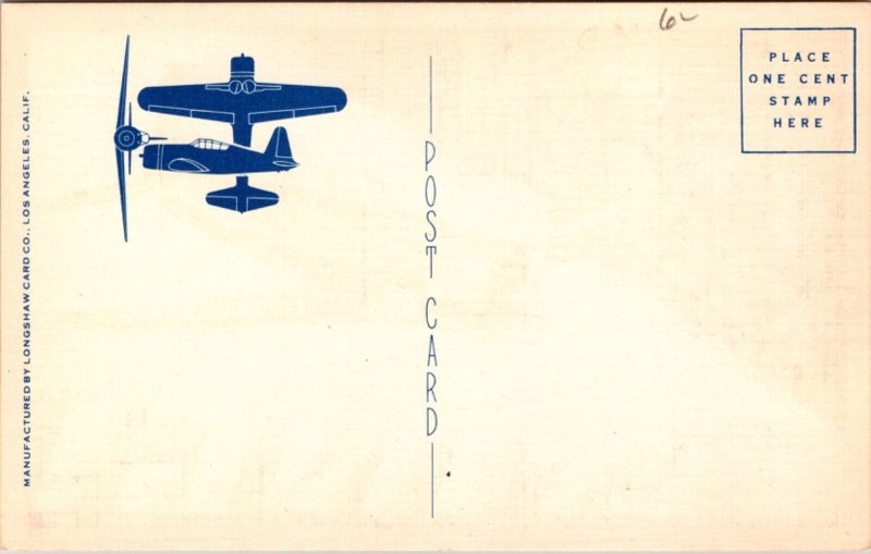 Linen Postcard Large Letter Keep 'Em Flying Volte P-66 Military Airplane