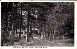 Greenville, MI Michigan MILLS PARK~BALDWIN LAKE Cabins/Picnic Area 1927 Postcard