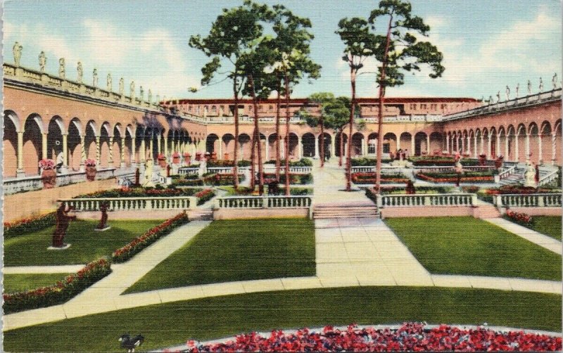 Ringling Art Museum Sarasota Florida FL Inner Court Unused Linen Postcard G16 