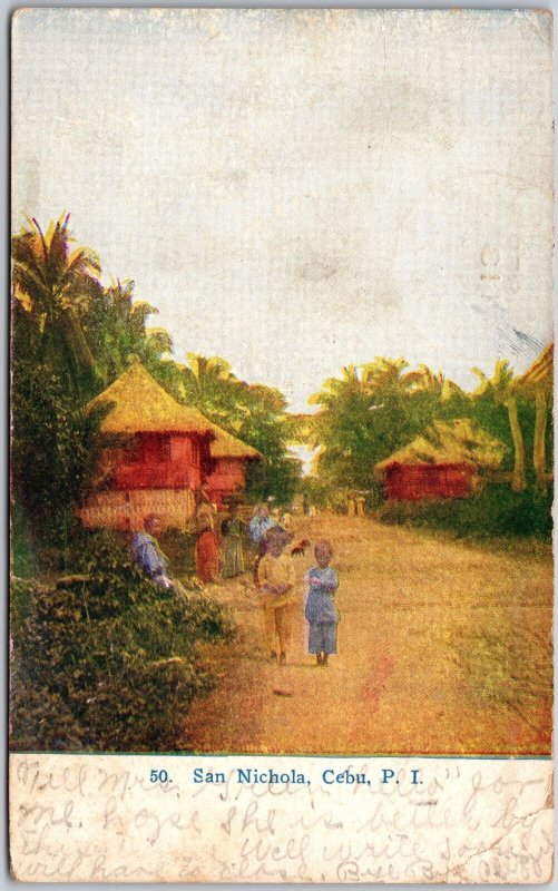 1910's San Nicolas Cebu Philippine Islands Children on The Road Posted Postcard