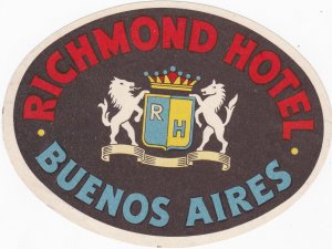 Argentina Buenos Aires Richmond Hotel Vintage Luggage Label lbl0705