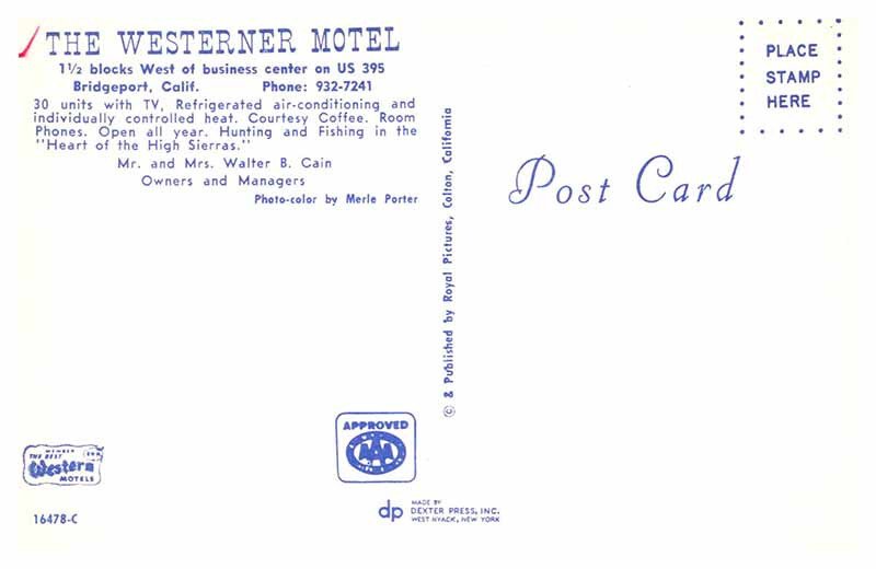 Postcard MOTEL SCENE Bridgeport California CA AS5737