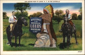 Catskill New York NY Native American Indigenous Indian Statue Linen Postcard