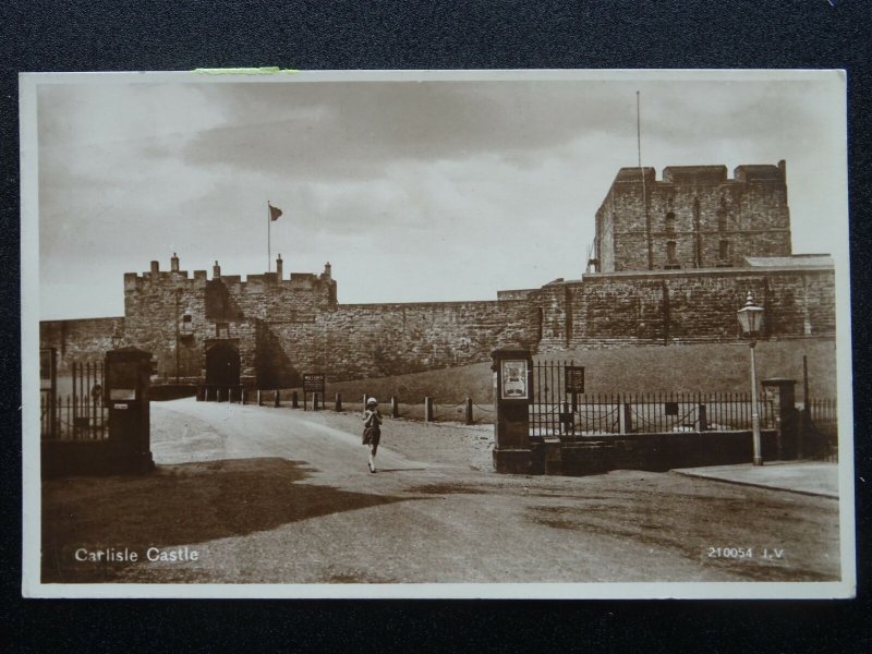 Cumbria CARLISLE CASTLE showing Little Girl at Entrance c1930's RP Postcard