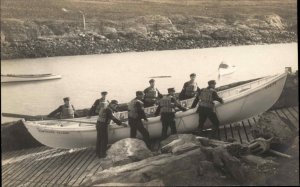 Boothbay Harbor Damariscove Island Life Saving Crew w/ Boat c1910 RPPC Postcard