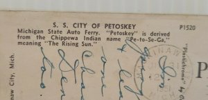 VTG Postcard 1951 SS City of Petoskey Michigan State auto ferry ship boat   611