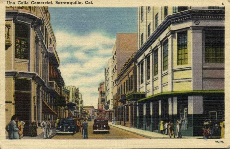 colombia BARRANQUILLA Una Calle Comercial Cars 1940s