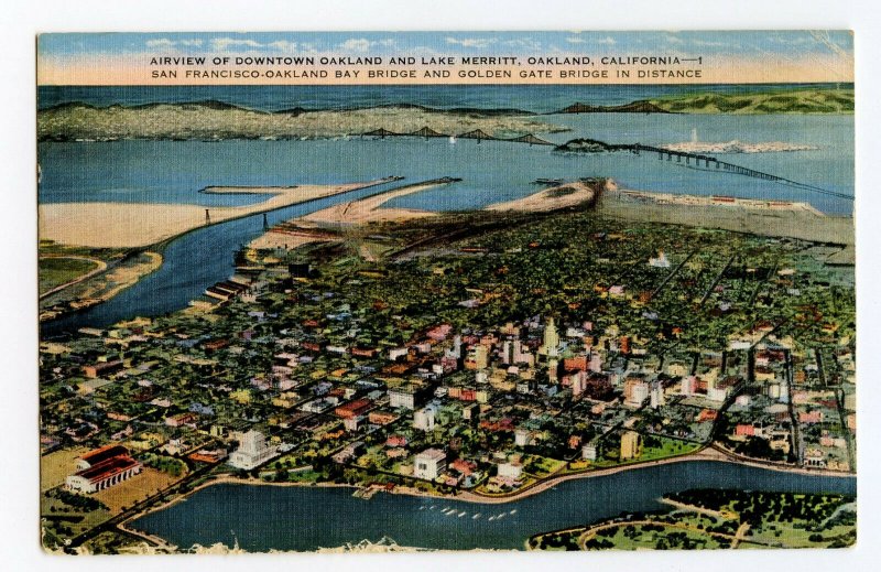 Postcard Airview Downtown Oakland Lake Merritt California Standard View Card