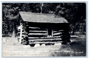 Junction City Kansas KS Postcard RPPC Photo Old Anderson Cabin Log Park c1940's