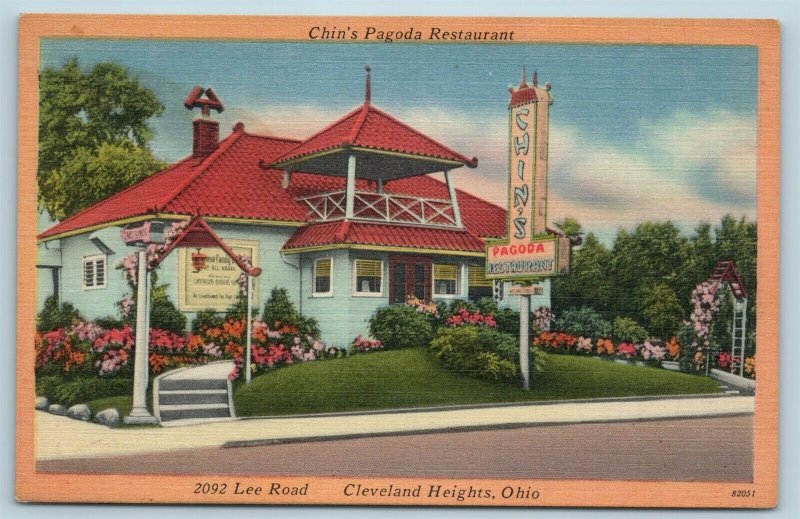 Postcard OH Cleveland Heights Chin's Pagoda Chinese Restaurant c1950s Linen AB10