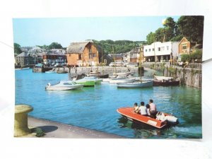 Family in Small Speedboat at The Harbour Padstow Cornwall Vintage Postcard 1970s