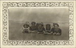 Beach Scene Men Women Bathing Beauty Suits Fashion Fancy Border RPPC #4