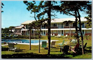 Vtg Dennisport Massachusetts MA Cape Cod Colonial Village Swimming Pool Postcard