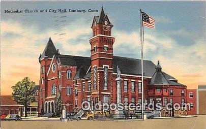 Methodist Church & City Hall Danbury, Conn, USA 1947 