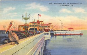 St. Petersburg Florida 1955 Postcard Recreation Pier Pelican Cars