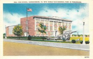 HARRISONBURG, VA  Virginia   HIGH SCHOOL & World War Memorial Park     Postcard