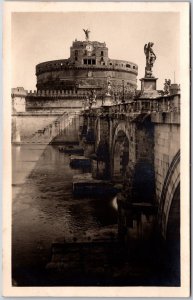 Roma - Castel E Ponte S. Angelo Rome Italy Real Photo RPPC Postcard