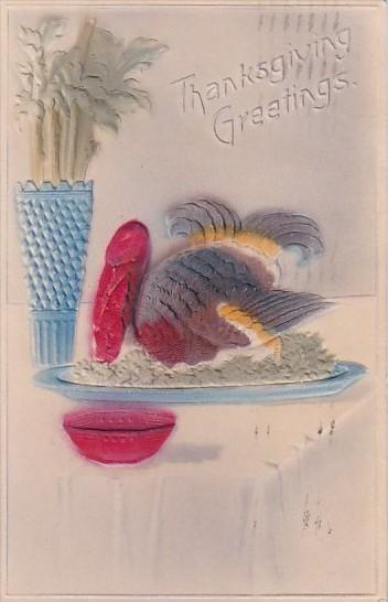 Thanksgiving Turkey Sitting On Platter 1907