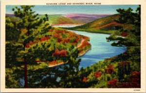 Maine Henhawk Ledge & Kennebec River Scenic Forest Landscape Linen Postcard 