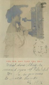 Postcard 1908 Woman Telephone Anytime you say romance undivided 22-14029