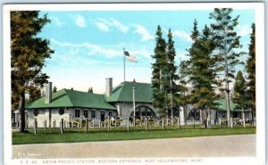 WEST YELLOWSTONE, Montana  MT   UNION PACIFIC RAILROAD STATION Depot  Postcard