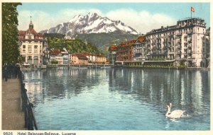 Lucerne Switzerland Hotel Balances-Bellevue Overlooking Volcano Vintage Postcard