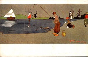 Netherlands Fishing Scene 1909