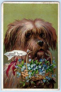 STIEFF PIANOS BALTIMORE MD*H I SHANK*HARRISBURG PA*SCRUFFY DOG BASKET OF FLOWERS