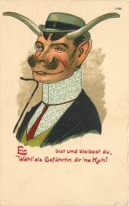 Postcard C-1910 Caricature Horned Man comic Humor 23-7680