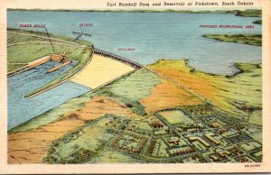 South Dakota Pickstown Fort Randall Dam and Reservoir Curteich