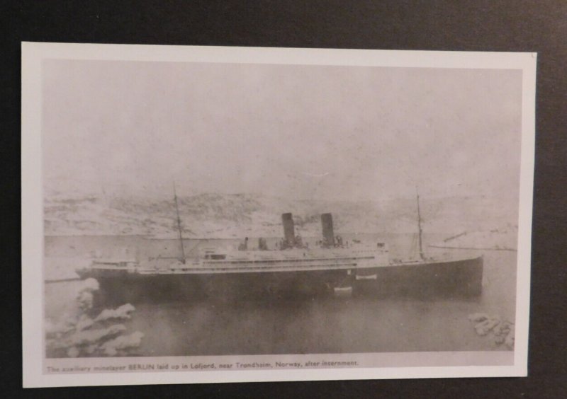 Mint Ship Postcard Auxiliary Minelayer Berlin Laid in Lofjord Trondheim Norway