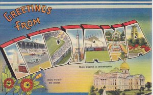 Greetings From Indiana Large Letter Linen