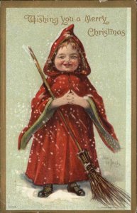 John deYonch Christmas Cute Little Girl in Red Cape No. 5654 c1910 Postcard