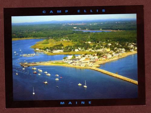 ME Aerial Air View Camp Ellis Saco Maine Postcard PC Harbor Boats PC