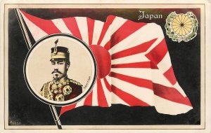 Hand-Colored RPPC Postcard Japanese Flag Vignette Emperor Taishō, Aristophot Co.