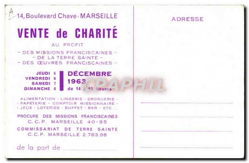 Old Postcard Missionaries of Charity Sale Pope Boulevard Chave Marseille