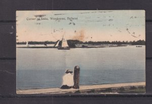 VICTORIA, BALLARAT, WENDOUREE, CORNER OF LAKE, 1918 ppc., used, stamp removed.
