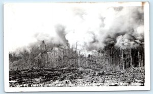 RPPC WOLF CREEK HIGHWAY, OR Oregon ~ FOREST FIRE c1940s Boyer Photo Postcard