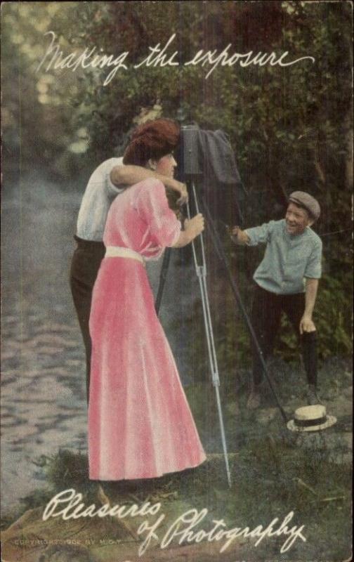 Romance - Camera on Tripod - Pleasures of Photography c1910 Postcard