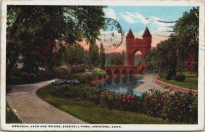 Memorial Arch And Bridge Bushnell Park Hartford Connecticut Postcard C132