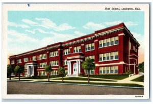 Lexington Nebraska NE Postcard High School Building Scene Street c1930's Vintage