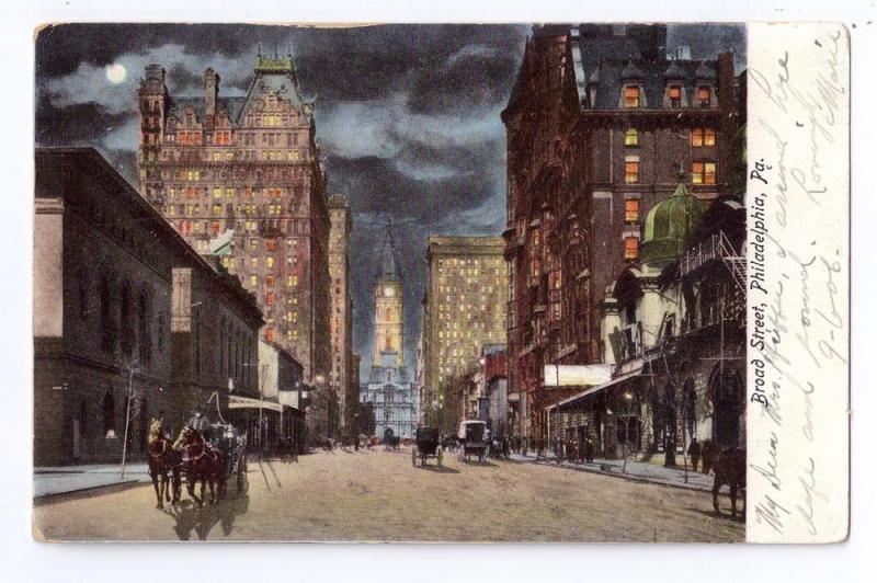 Philadelphia PA Broad Street Night Vintage 1906 UDB Postcard