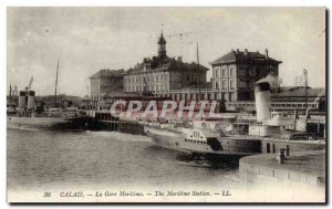 Calais - La Gare Maritime Old Postcard (boat boat train)