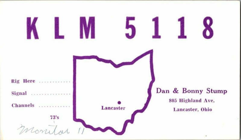QSL Radio Card From Lancaster Ohio KLM 5118 