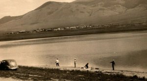 Vintage 1950's RPPC Postcard Panoramic View Fishing Eagle Nest Lake New Mexico