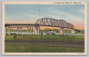 Linen~St Joseph Free Bridge St Joseph Missouri~Vintage Postcard