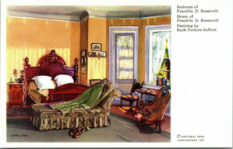 Bedroom Franklin D Roosevelt Home Antique Postcard DB UNP Unused Painting 