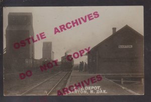 Barton NORTH DAKOTA RPPC 1914 GN RR DEPOT Train Station GREAT NORTHERN RAILROAD